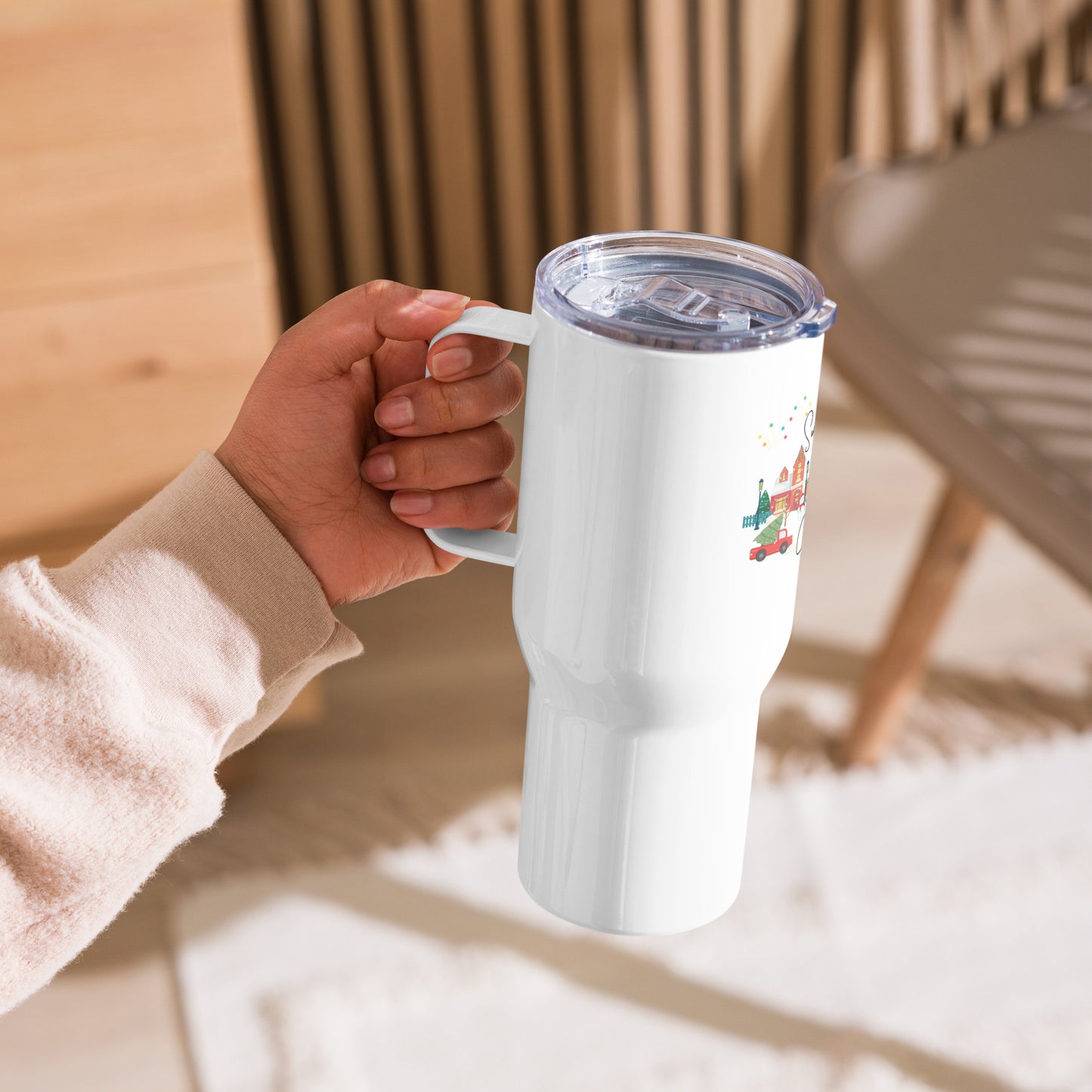 Small Town Christmas Travel mug with a handle