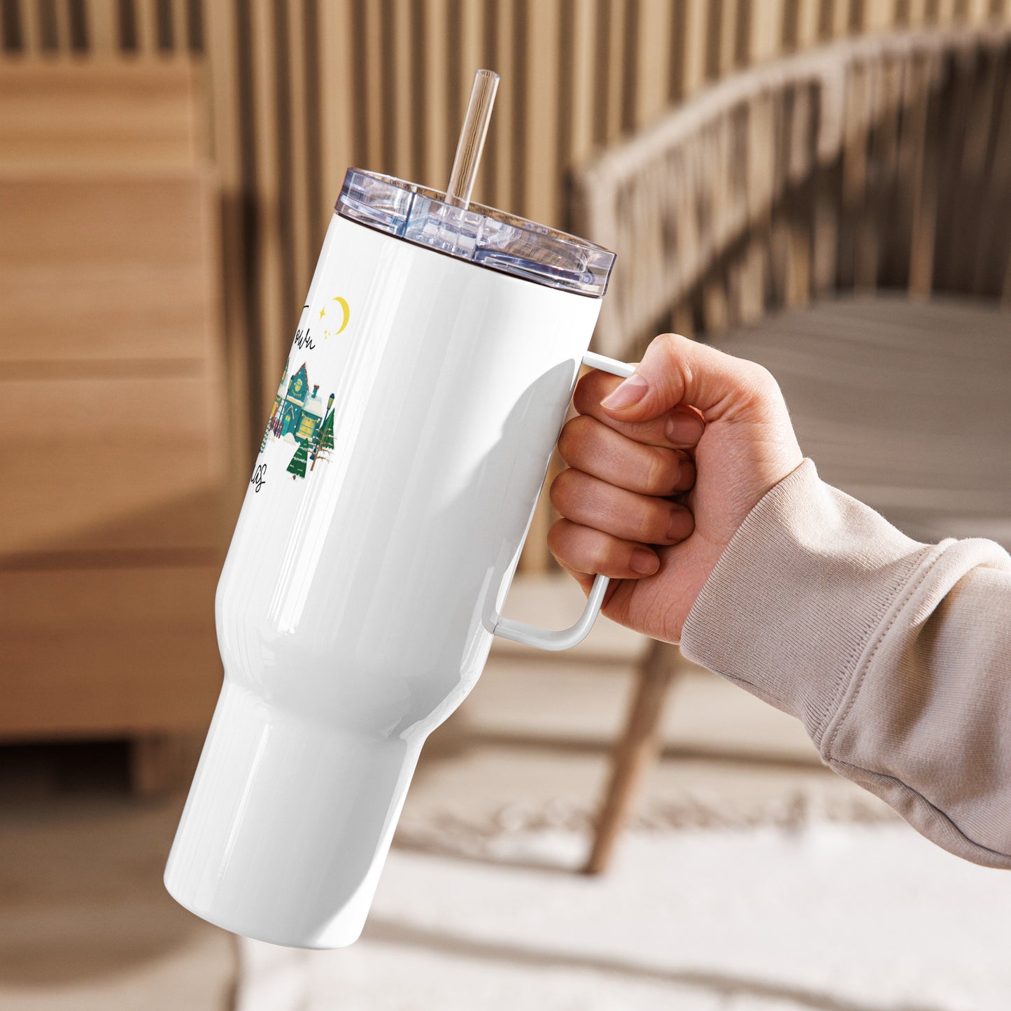 Small Town Christmas Travel mug with a handle