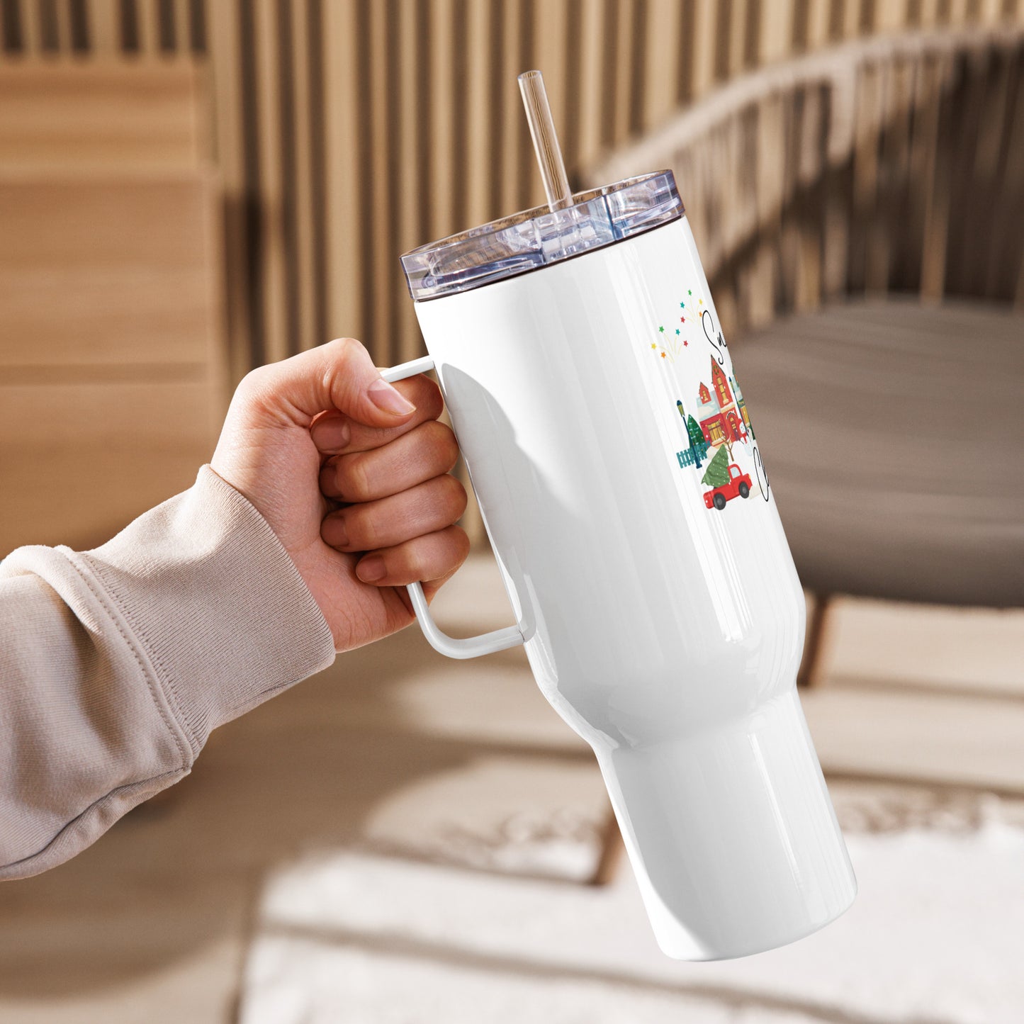 Small Town Christmas Travel mug with a handle