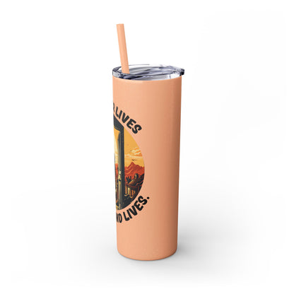 A Reader Lives 1000 Lives Skinny Tumbler with Straw, 20oz