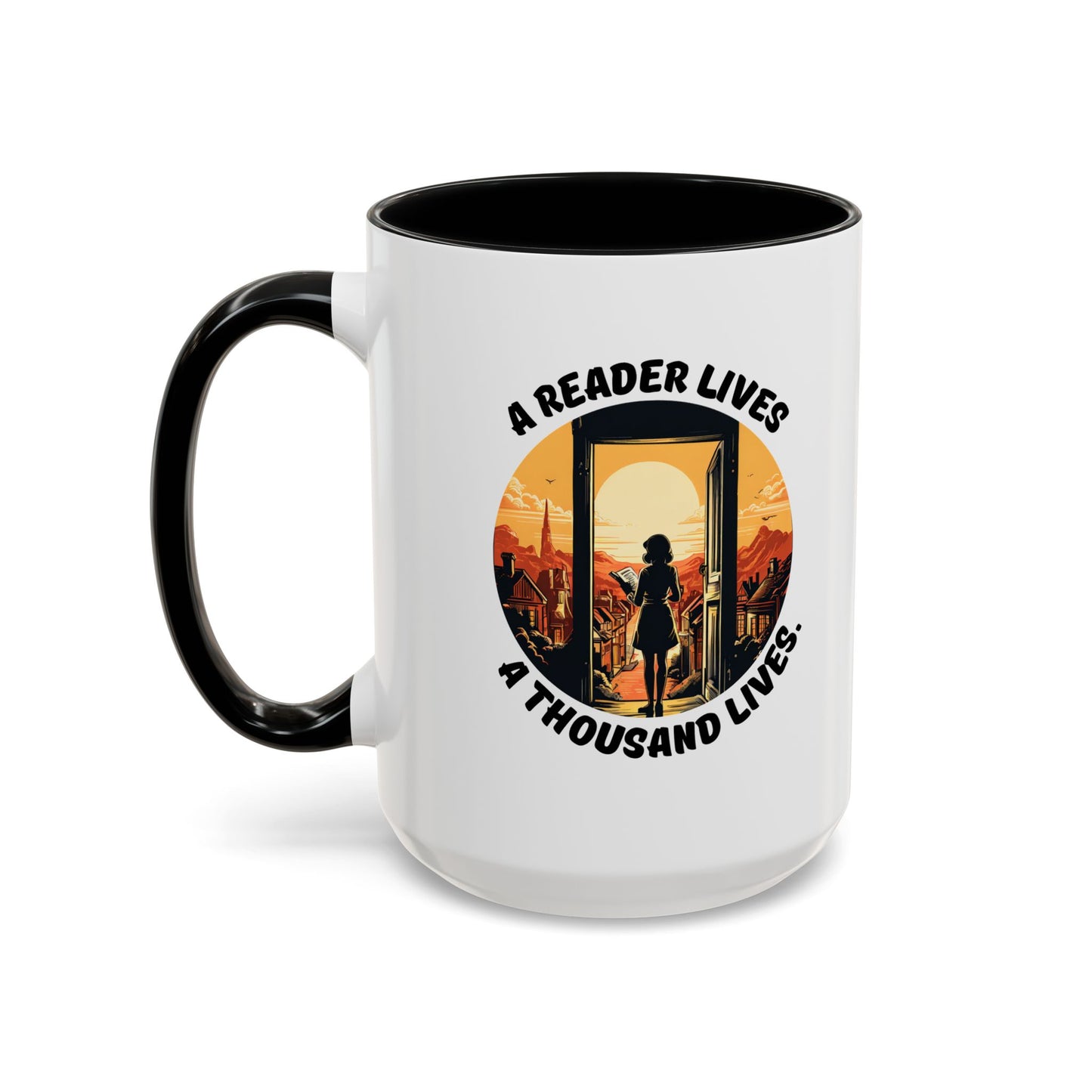 A Reader Lives 1000 Lives Accent Coffee Mug (11, 15oz)