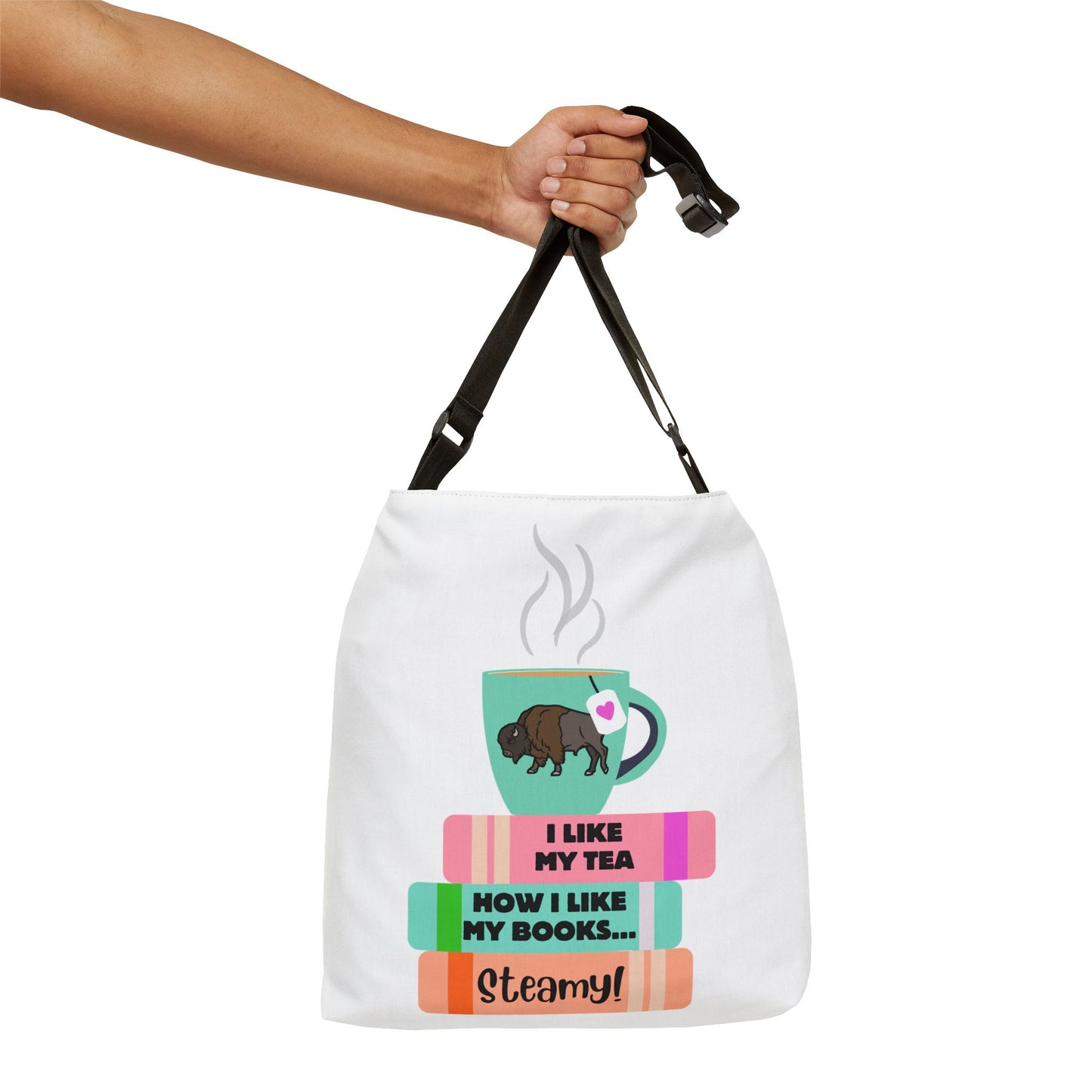 Hot Tea & Books Adjustable Tote Bag