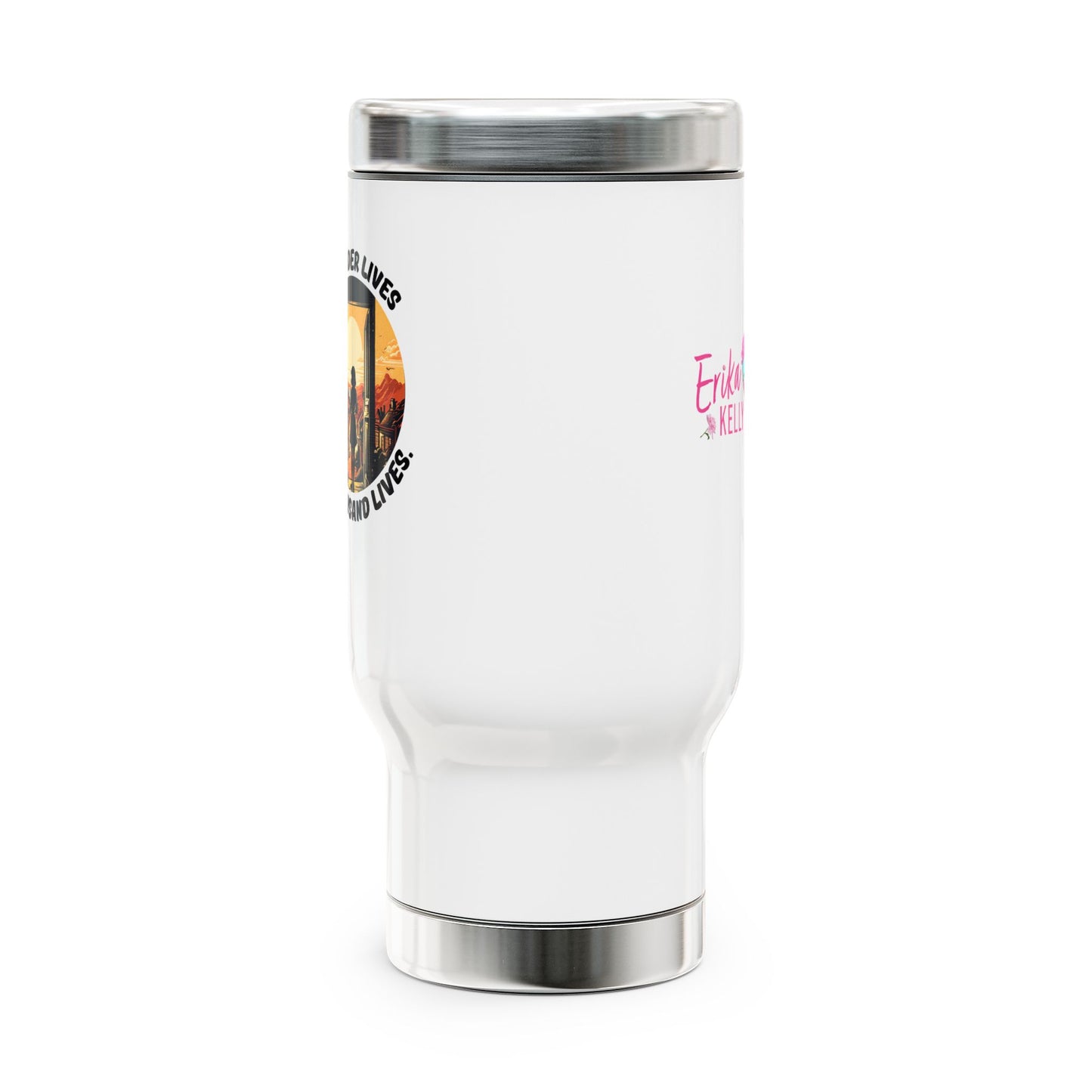 A Reader Lives 1000 Lives Stainless Steel Travel Mug with Handle, 14oz