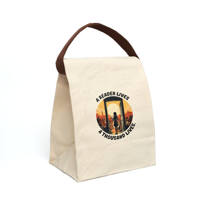 A Reader Lives 1000 Lives Canvas Lunch Bag With Strap