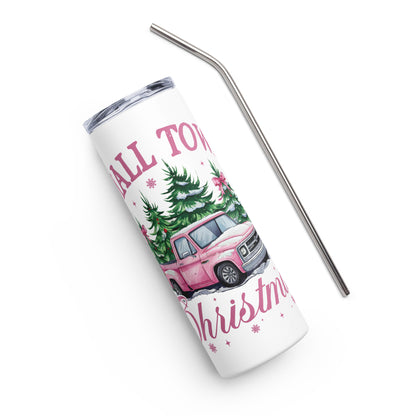 Small Town Christmas Pink Truck Stainless steel tumbler