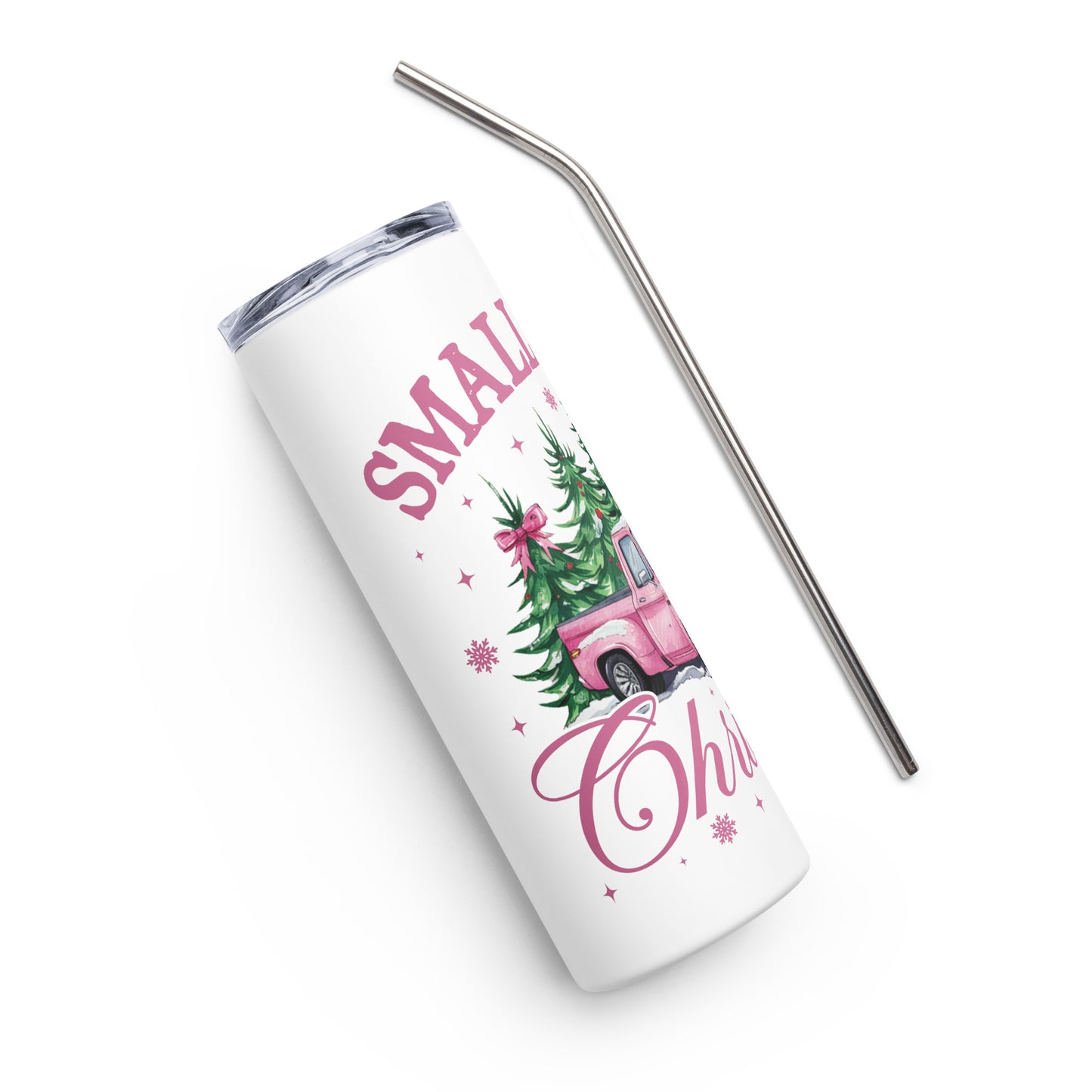 Small Town Christmas Pink Truck Stainless steel tumbler