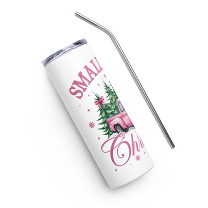 Small Town Christmas Pink Truck Stainless steel tumbler