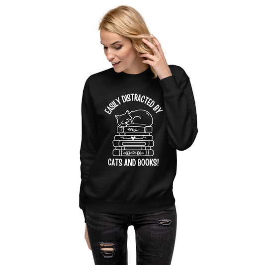 Pet Cat & Book Lover Unisex Premium Sweatshirt